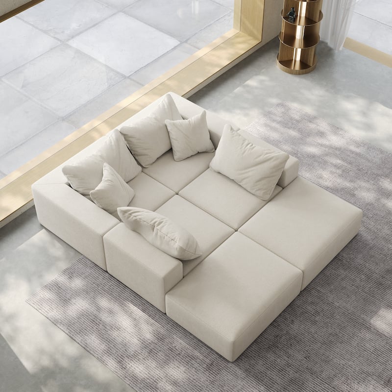 162" Chenille Cloud Sectional Sofa with 6 Pillows