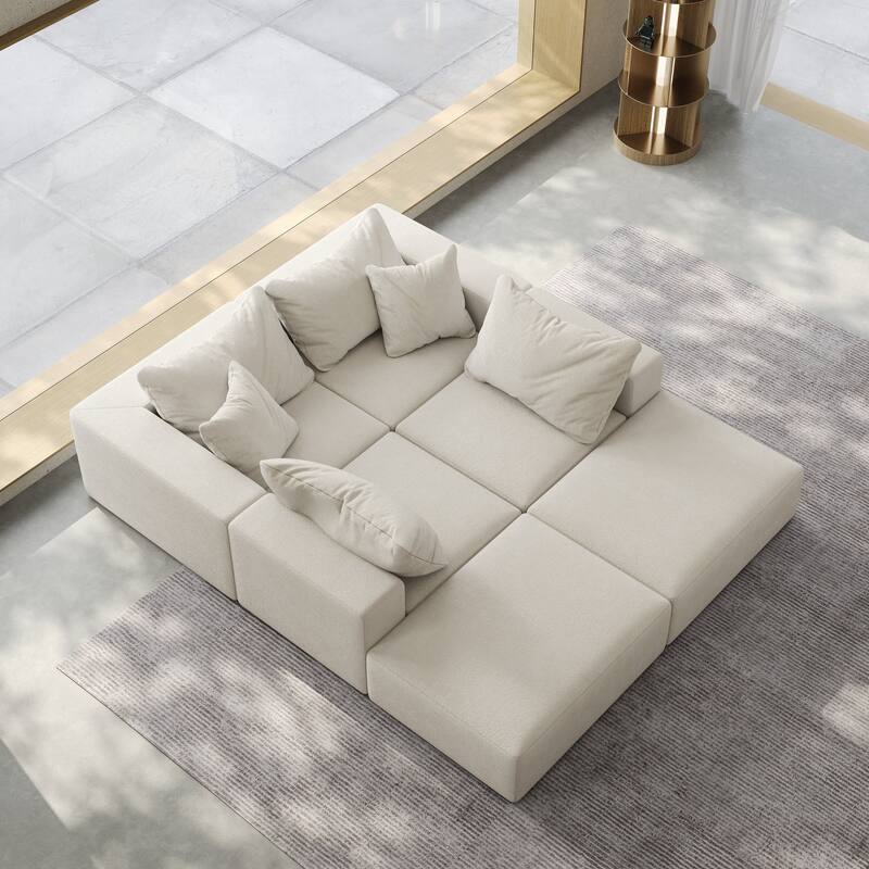 Oversized Chenille Upholstered Sectional Sofa Set Modular Couch Cloud Sleeper Sofa Bed with Ottomans and Pillows for Living Room
