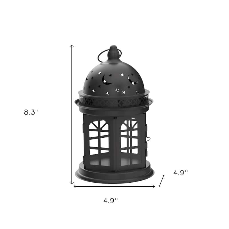 Set of Two Black Metal Celestial Tabletop Lantern Candle Holders - 5"L x 5"W x 8.5"H