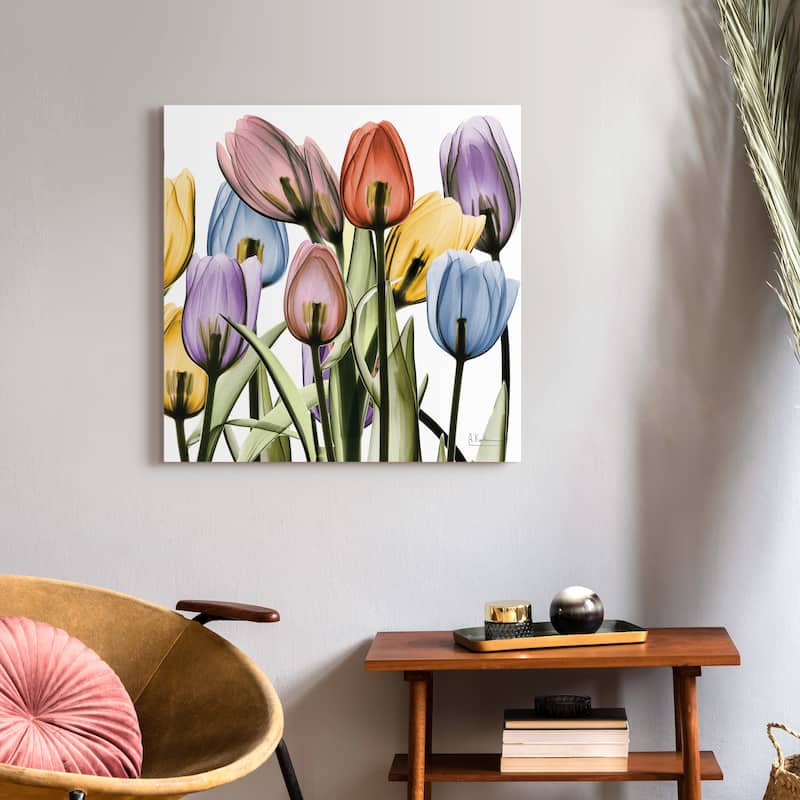 "Tulip Scape x-ray II" Frameless Free Floating Reverse Printed Tempered Art Glass Wall Art