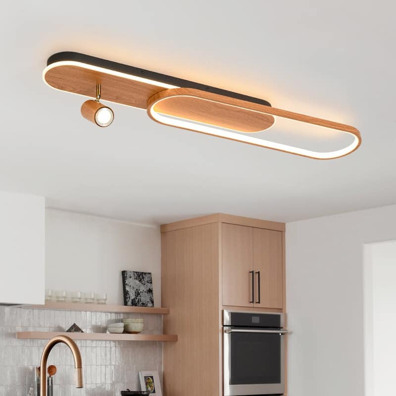 Shaker Farmhouse Linear Wood Dimmable LED Flush Mount Spotlight - Oak + 1 Spotlight