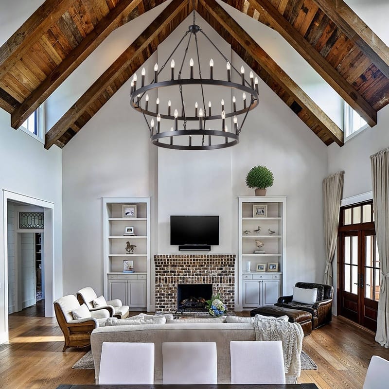 2 - Tier Wagon Wheel Chandelier Farmhouse Pendant Light with Adjustable Chain