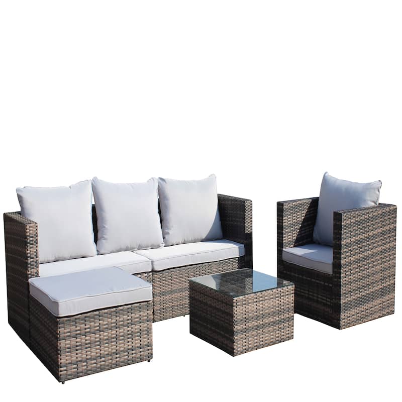 4 Piece Outdoor PE Rattan Wicker Sofa Sets with Coffee Table