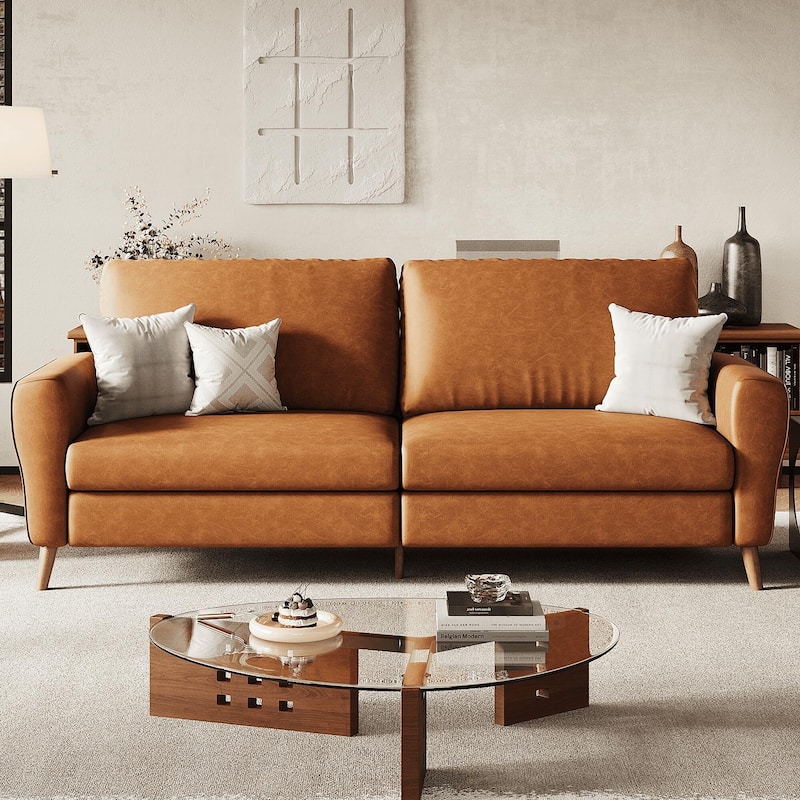 84 inch Sofa Couch, Comfy Loveseat Sofa for Small Spaces, 3 Seater Couch with Deep Seats, Wide Armrests - Brown
