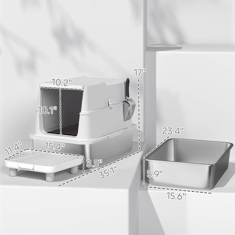 Cat Stainless Steel Cat Litter Box for Big Cats with Flip Cover