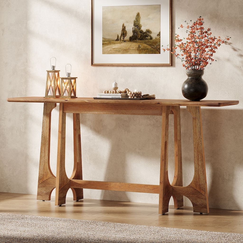 63 Inch Solid Wood Console Table, Farmhouse Sofa Table for Living Room - 13.78" D x 63" W x 33.07" H