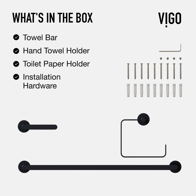 VIGO Arden 3-Piece Bathroom Hardware Accessory Set with 24 in. Towel Bar, Toilet Paper Holder, Hand Towel Holder