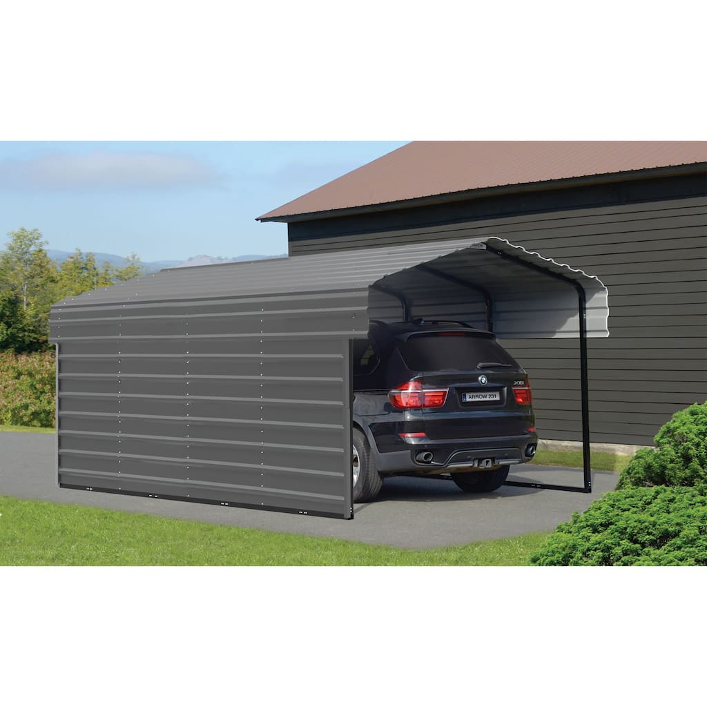 Arrow 10 x 24 ft Galvanized Steel Carport, with 1-Side Wall Kit Charcoal