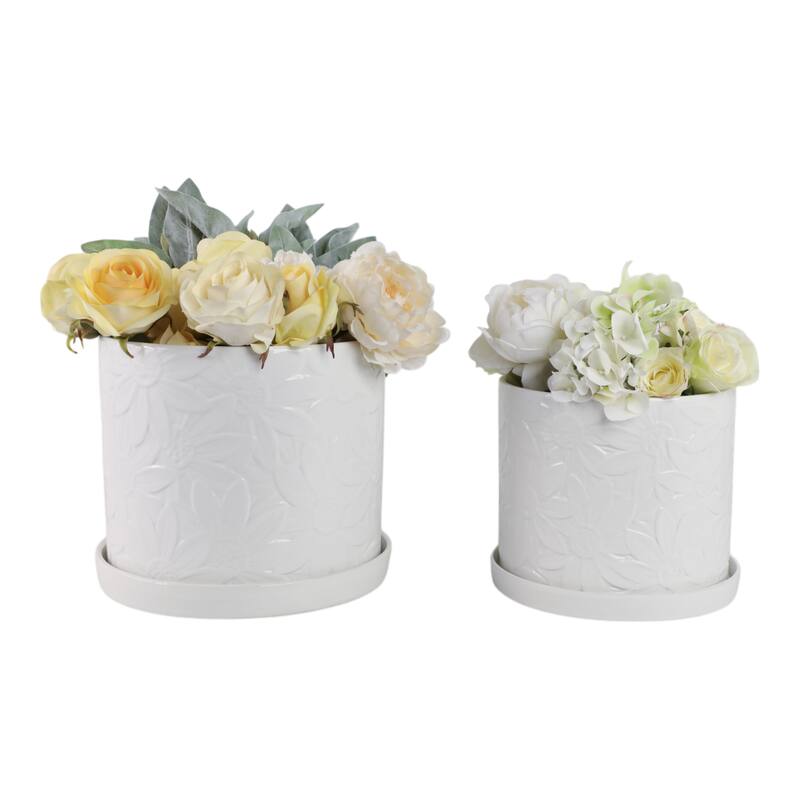 Decorative Ceramic Daisy Flower Planters - Set of 2