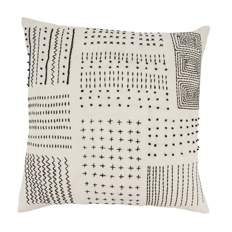 Tribal Treasures Embroidery Throw Pillow - 20"x20" - Feather Down - White