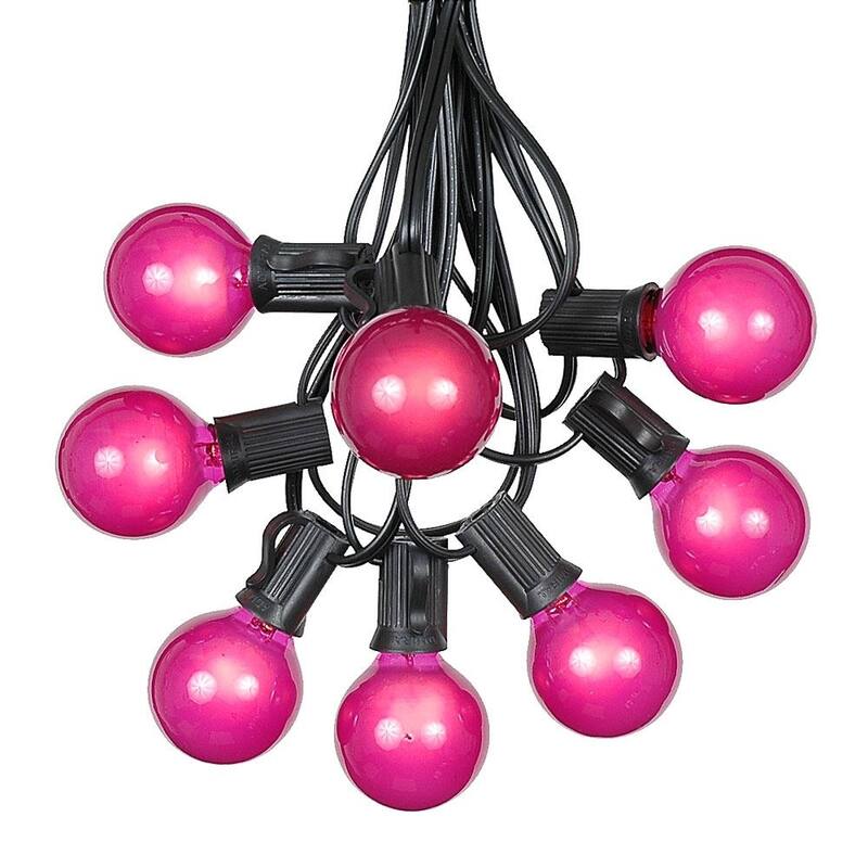 25 Foot G40 Outdoor Globe Patio String Lights - Set of 25 G40 Globe Bulbs - Pink