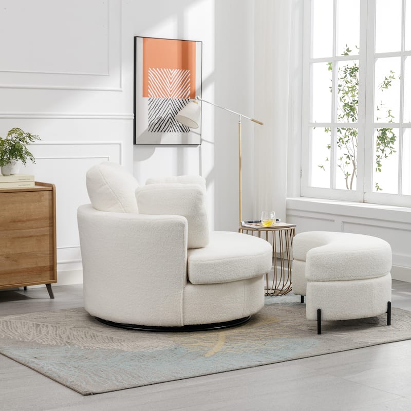 42.2"W Swivel Accent Barrel Chair with Half Crescent Moon Storage Bench