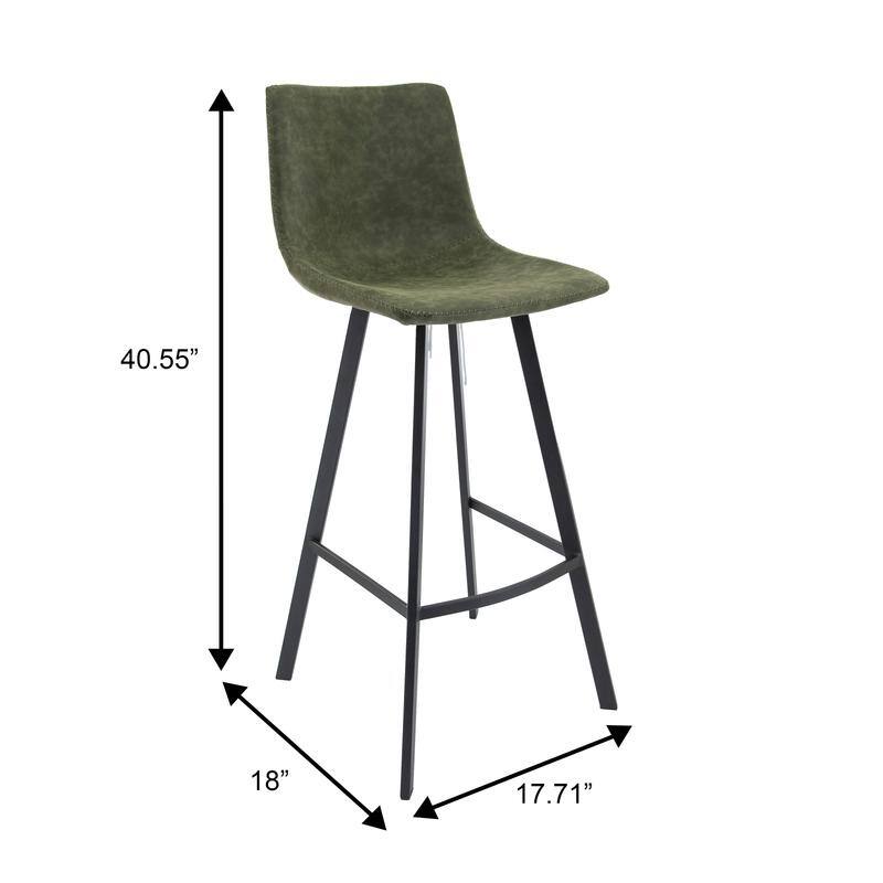 Elland Modern Upholstered Leather Bar Stool with Stainless Steel Legs, Curve Padded Seat, Built-in Footrest, and Plastic Glides