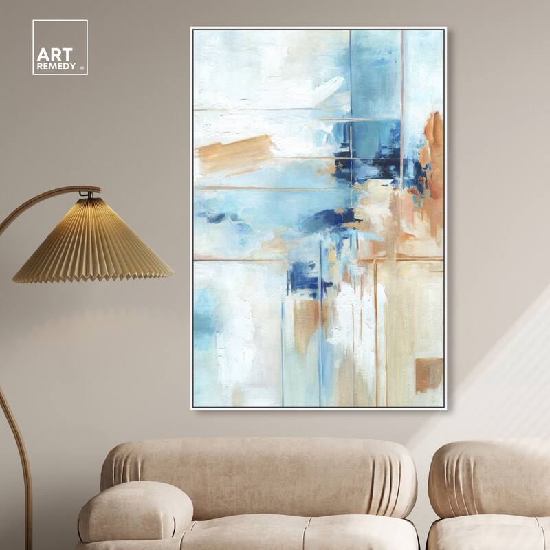 Art Remedy House Of Lines I Framed Blue Abstract 1 Piece Canvas Wall Art