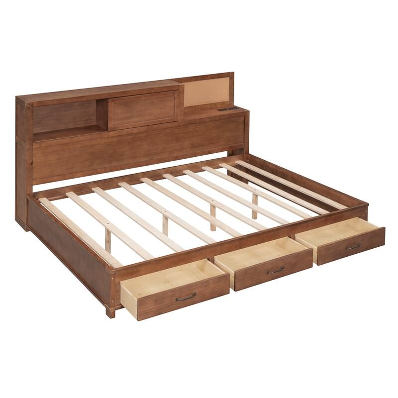 Modern Wooden Daybed with 3 Storage Drawers and USB Ports