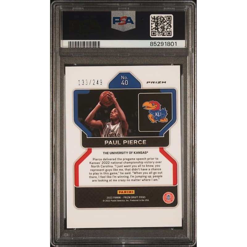 Paul Pierce 2022 Panini Prizm Blue Wave Basketball Card 40 Graded PSA 10 133/249 - 8'6" x 11'6"
