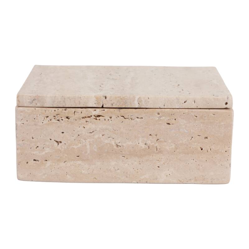 Travertine Decorative Box with Lid - Tan