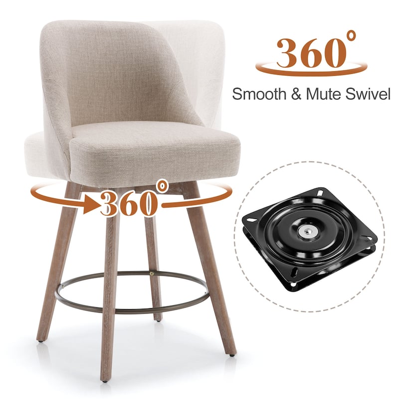 26" Counter Height Swivel Bar Stool, Upholstered Counter Stools - 39.37" (H) x 22.44" (D) x 21.65" (W)