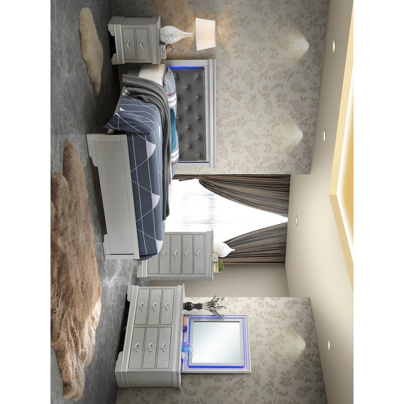 LED Lighted Jewel Tufted Panel Full Bed - 80" - Silver Champagne