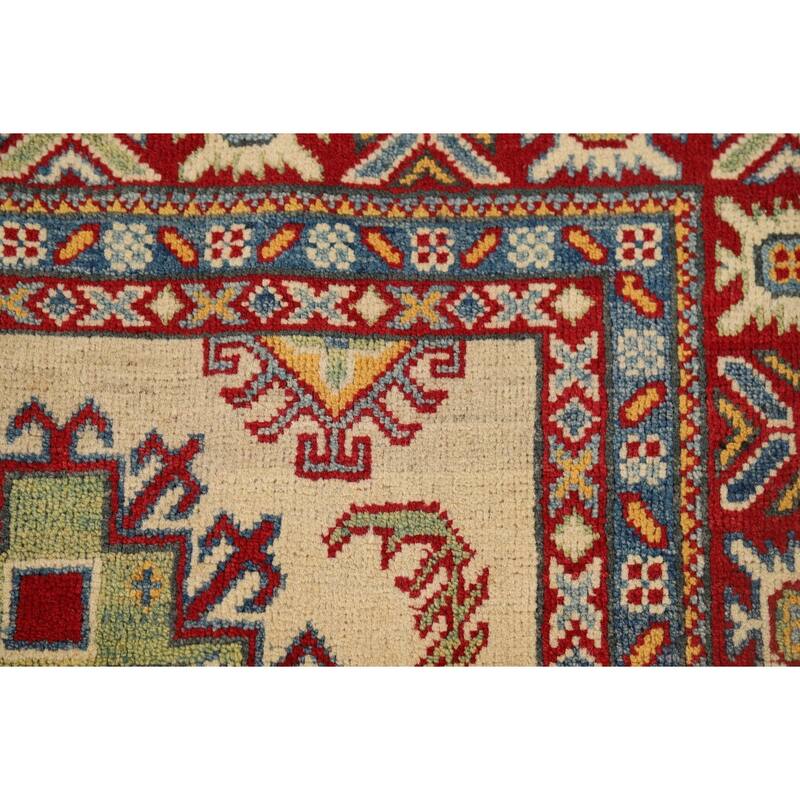 Traditional Kazak Oriental Accent Rug Hand-Knotted Wool Carpet - 3'5" x 4'10"