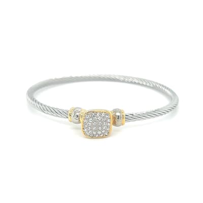 Juvell Gold Two-Tone Plated Cubic Zirconia Twisted Cable Bangle