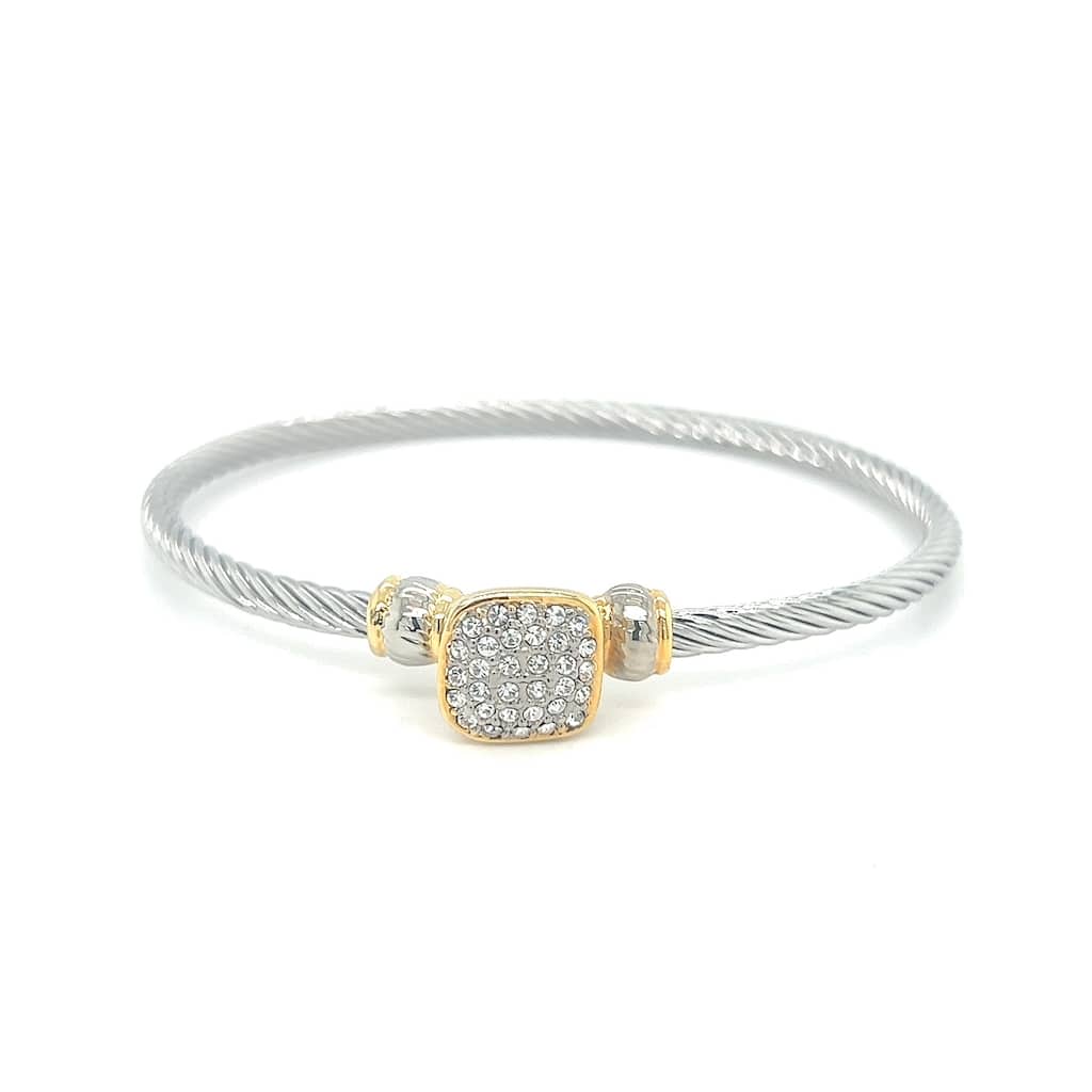 Juvell Gold Two-Tone Plated Cubic Zirconia Twisted Cable Bangle