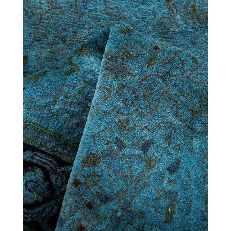 Overton Hand Knotted Wool Vintage Inspired Modern Contemporary Overdyed Blue Runner Rug - 2' 6" x 18' 1"