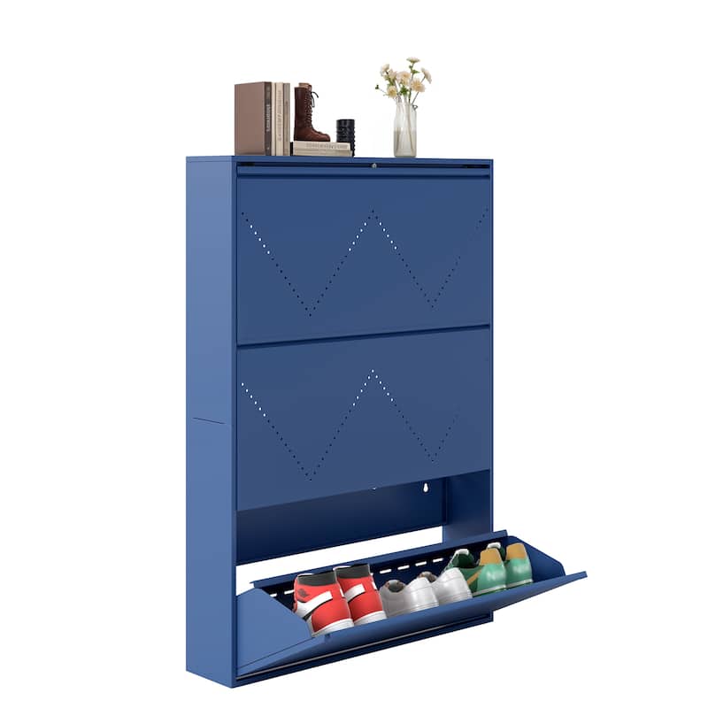 Moasis 3-Drawer Flip-Down Shoe Storage Cabinet, Wall-Mounted Metal Organizer