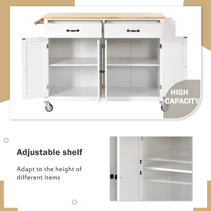 Rolling Kitchen Island Cart with Solid Wood Top and Locking Wheels, Mobile Kitchen Storage Islands for Dining Room