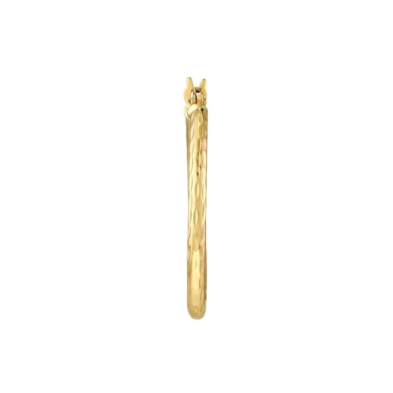 Curata 10k Yellow Gold 2x20mm Full Sparkle Cut Round Hoop Earrings