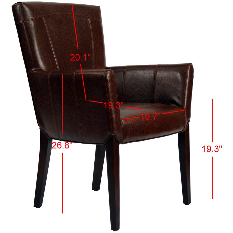 SAFAVIEH Bev Dining Bicast Leather Arm Chair Brown - 27.2" x 26.2" x 37.6" - 27Wx26Dx38H