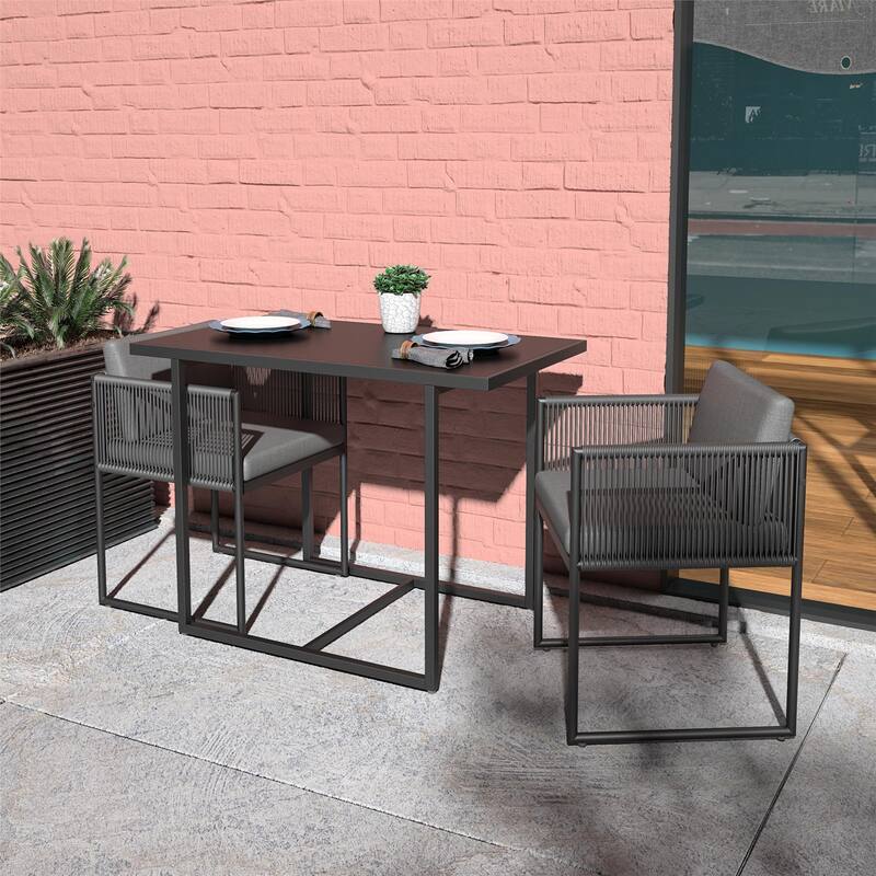 GDFStudio - Modern Nesting Outdoor Bistro Set with Resin Weave