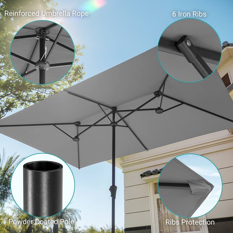 BONOSUKI 10 x 6.5Ft Double-Sided Patio Umbrella with Large Canopy Outdoor Table Umbrella for Garden and pool, Anthracite Gray