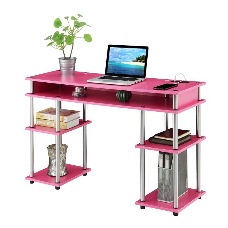 Convenience Concepts Designs2Go No Tools Student Desk with Charging Station and Shelves
