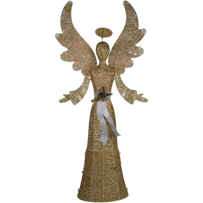 Lighted Golden Angel Christmas Decoration - 68" - Clear Lights - Gold