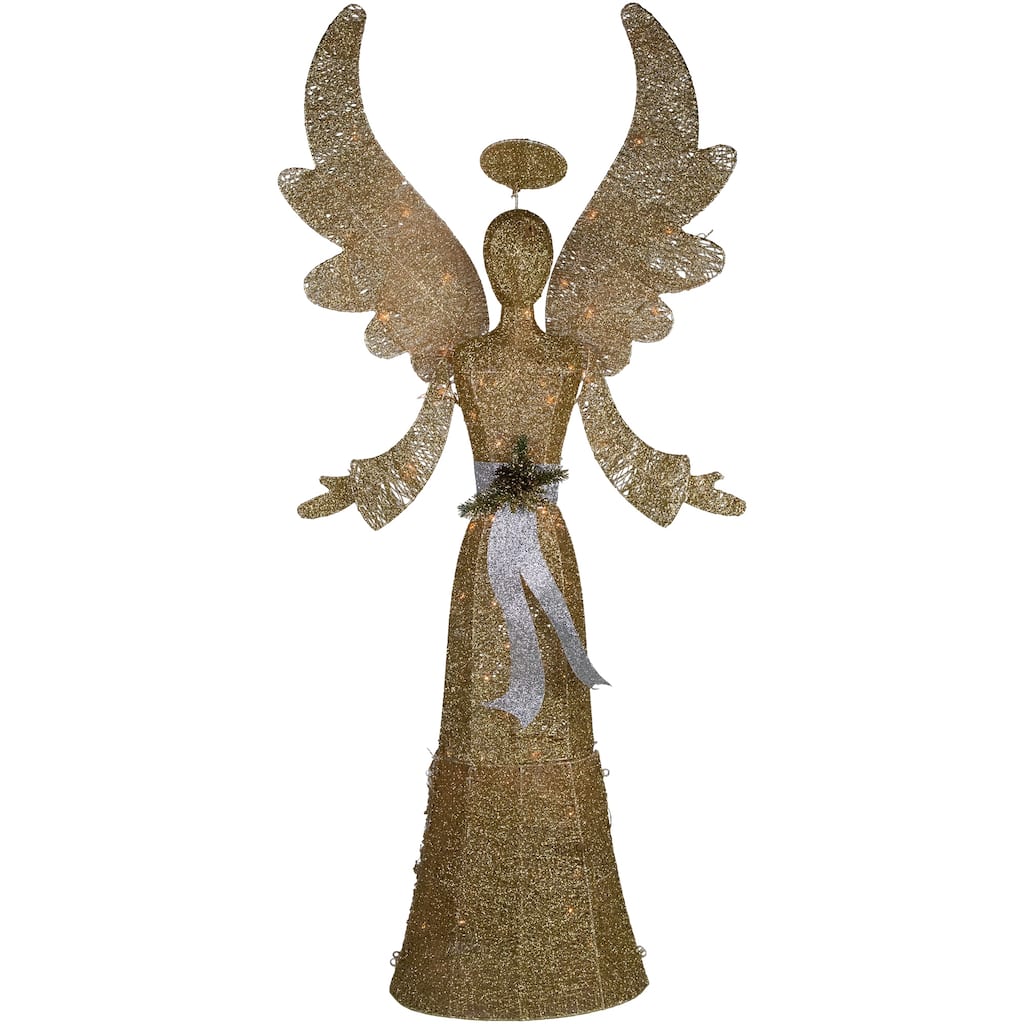 Lighted Golden Angel Christmas Decoration - 68" - Clear Lights - Gold