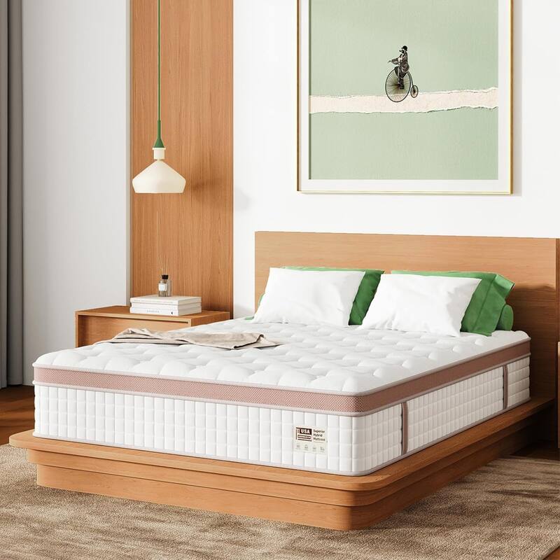 Roomfitters 14 Inch King Hybrid Mattress, Firm Gel Memory Foam and Pocket Spring Bed for Pressure Relief, White - King