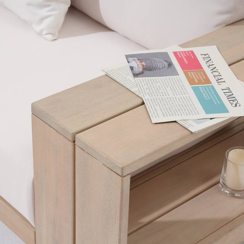 Outdoor 4-Piece Conversation Set Solid Eucalyptus Wood L-Shaped Sectional Sofa with Coffee Table