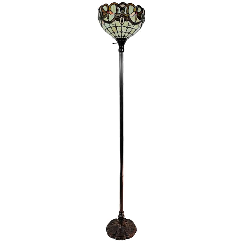 Tiffany Style Floor Lamp Torchiere Standing 72" Tall Stained Glass Tan Bedroom Reading Gift AM279FL14B Amora Lighting
