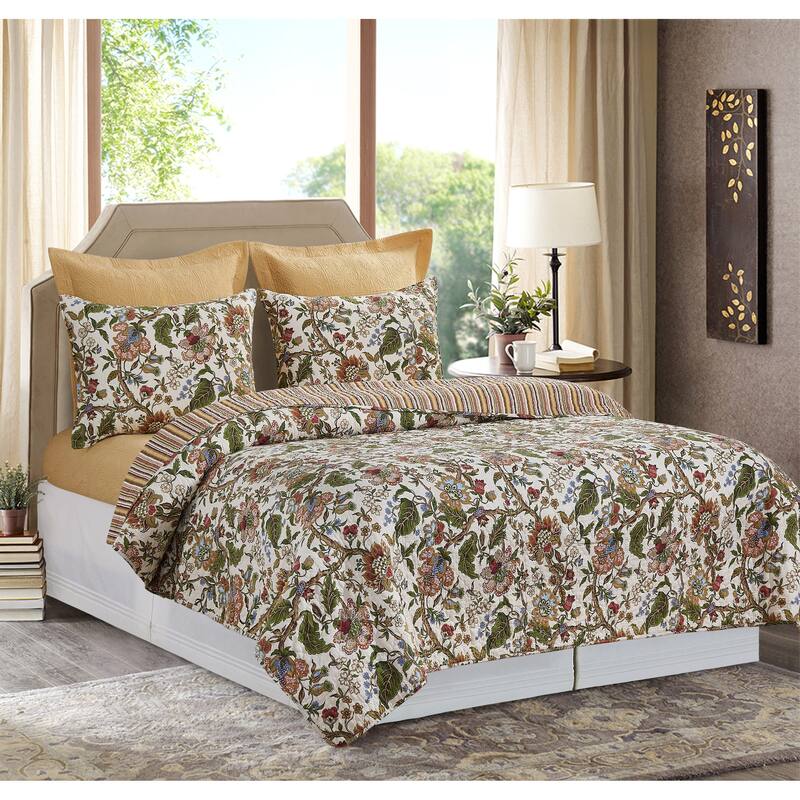 Amara Quilt Set Cotton Reversible Machine Washable Lightweight Bedspread Coverlet