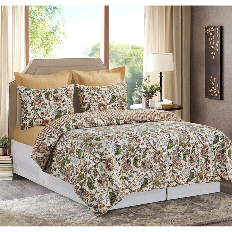 Amara Cotton Floral Quilt Set - Reversible and Machine Washable
