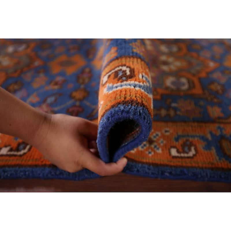Blue & Orange Geometric Kazak Foyer Rug Hand-Knotted Wool Carpet - 2'6"x 6'0"