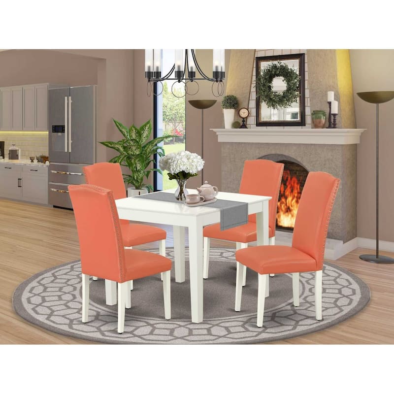 Asian Allure 5Pc Dining Set - Square Table & 4 Chairs - Pink Flamingo & Linen White
