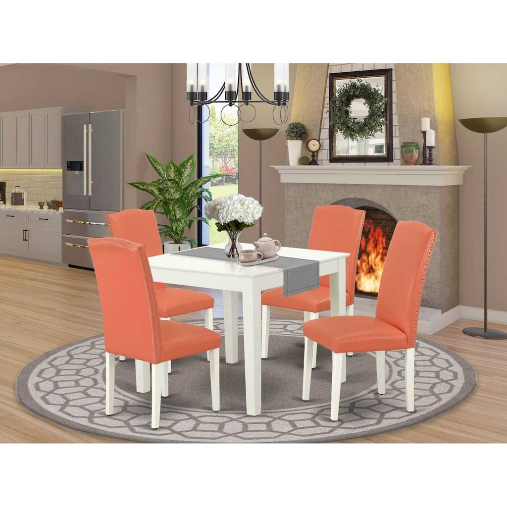 Asian Allure 5Pc Dining Set - Square Table & 4 Chairs - Pink Flamingo & Linen White