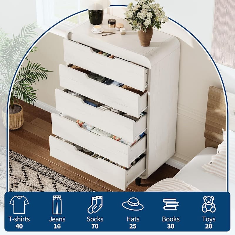 48" Tall Modern 5 Drawers Dresser for Bedroom, Living Room, Hallway