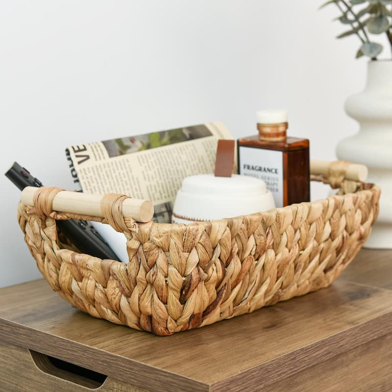 2-Pack Hand-Woven Storage Baskets with Wooden Handles, Wicker Basket for Organizing, Gift Choice