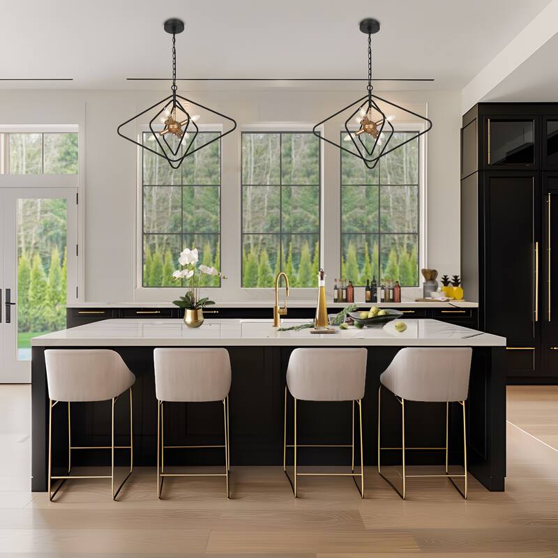 Modern Geometric 6-Light Black Gold Chandelier Sputnik Large Pendant Light Fixture for Kitchen Dining Room - 28.3 " × 19.7 "