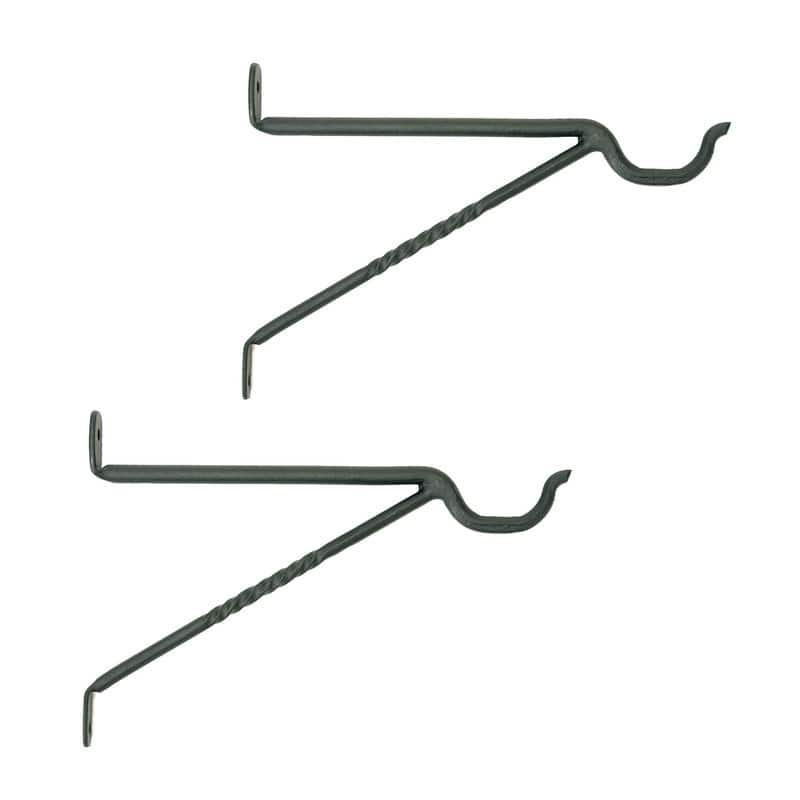 Achla Designs Set of 2 Lantern Brackets w/2 Legs and Decorative Twist, 9.5 Inch Long, Black Powder Coat Finish