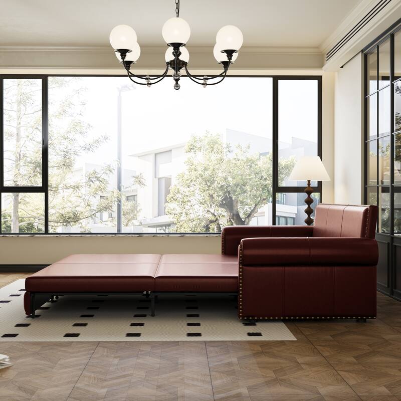 Homy Casa Faux Leather Pull-Out Sofa Bed, 2-in-1 Convert Sleeper Couch