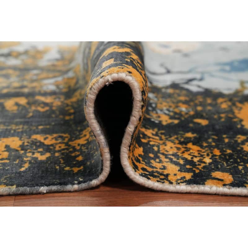 Hand Knotted Oriental Viscose Silk Carpet Modern Pictorial Multi-Colored Abstract Area Rug - 7' 10'' X 5' 8''